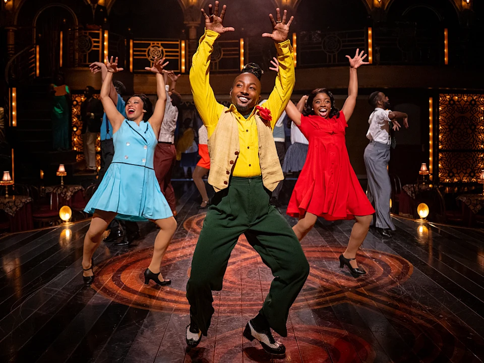 Wesley J. Barnes (Jester) and the cast of Play On! at Signature Theatre. Photo by Daniel Rader.