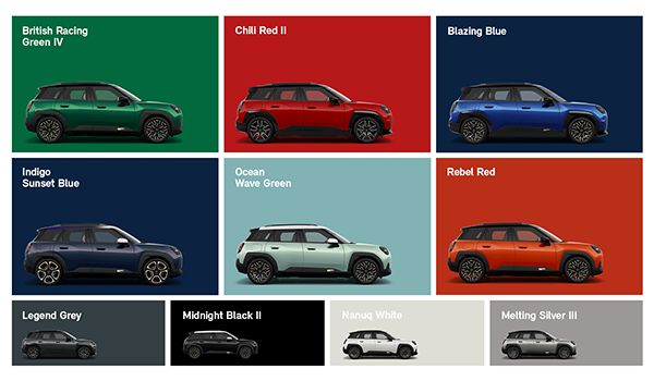 Side view of multiple MINI Aceman highlighting a range of custom colour choices.