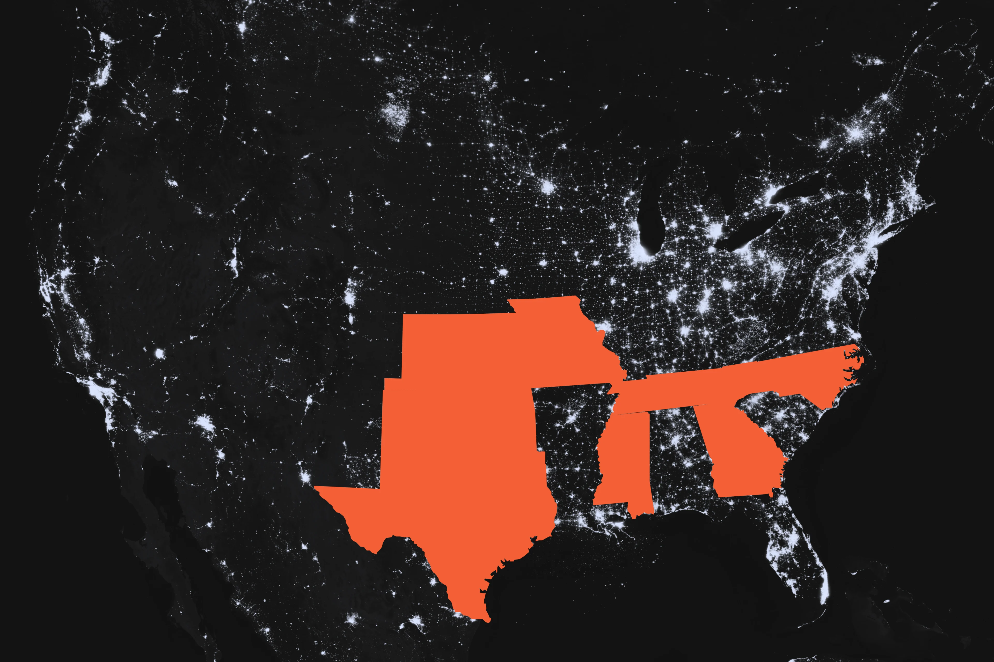 Map of the United States with various states highlighted