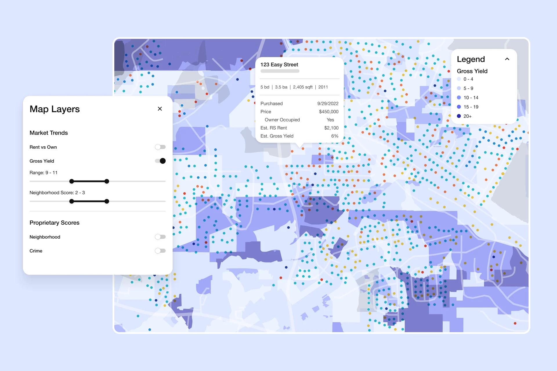 Rental Genome map layers highlighting gross yield by area