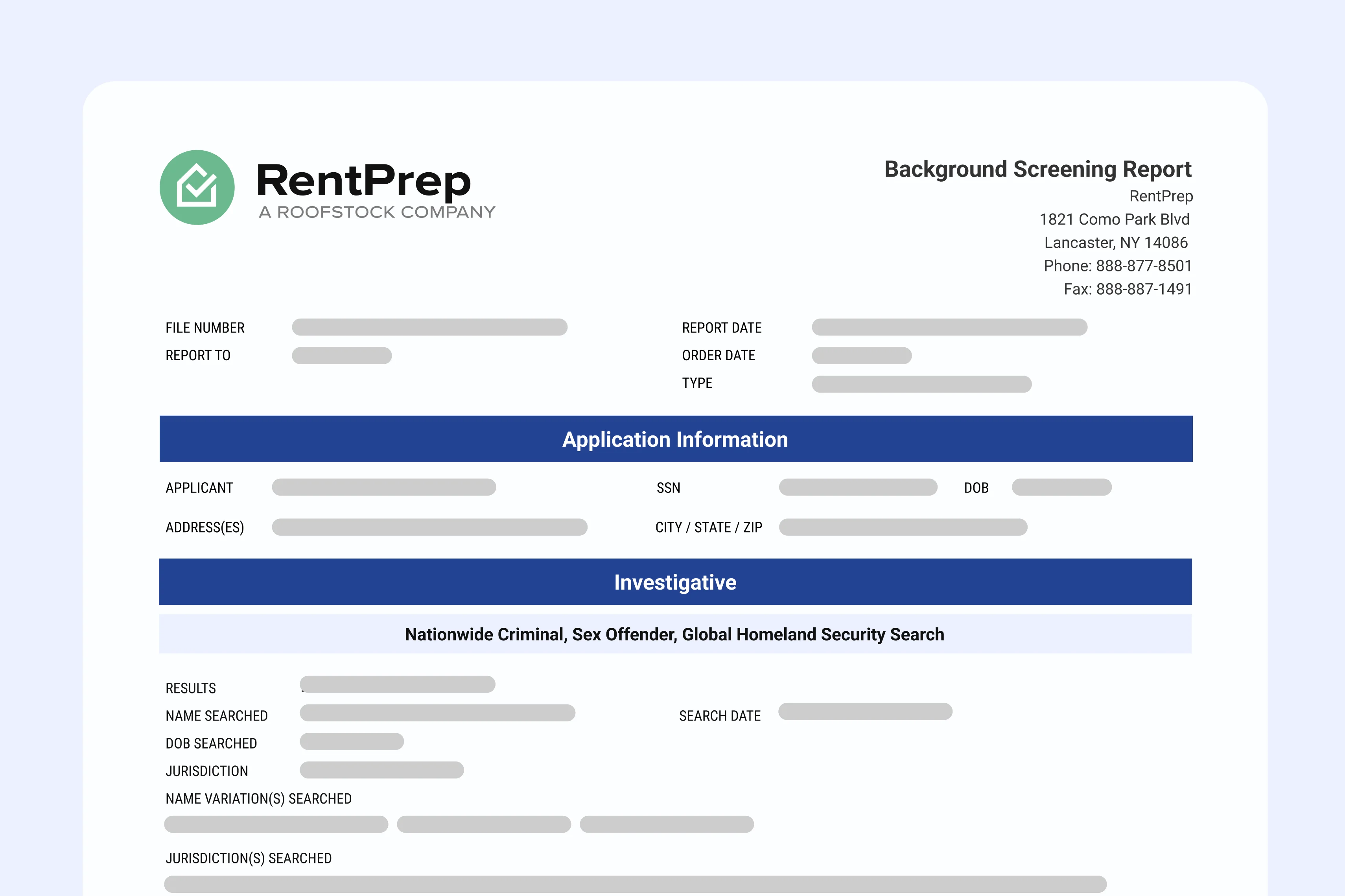 RentPrep Background Screening Report