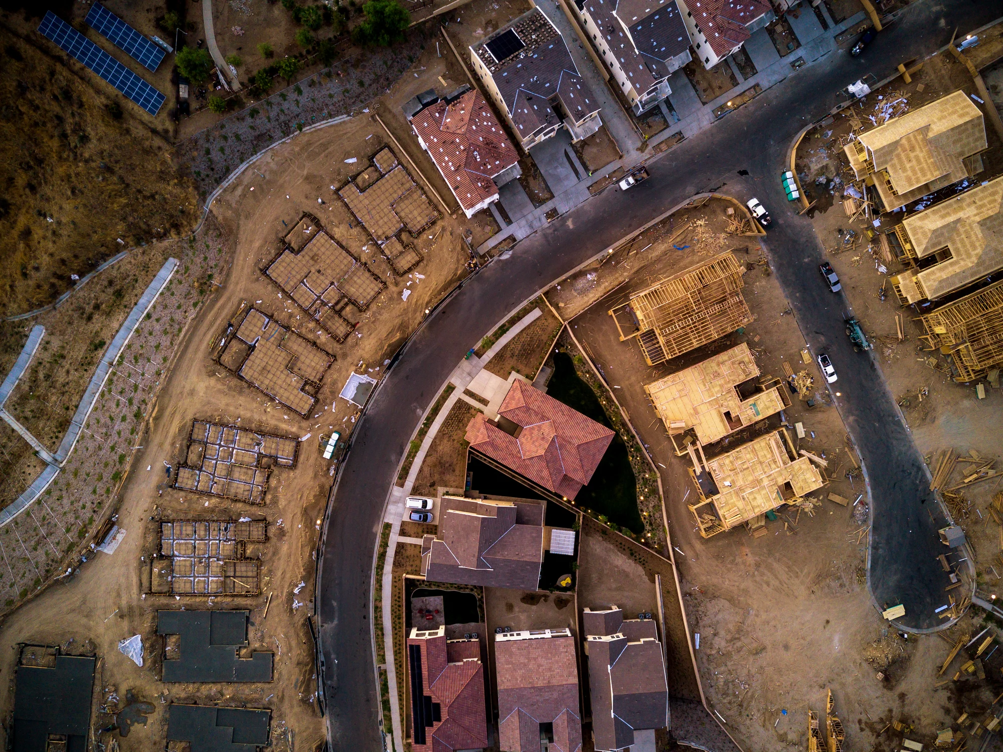 Aerial view of a community under construction
