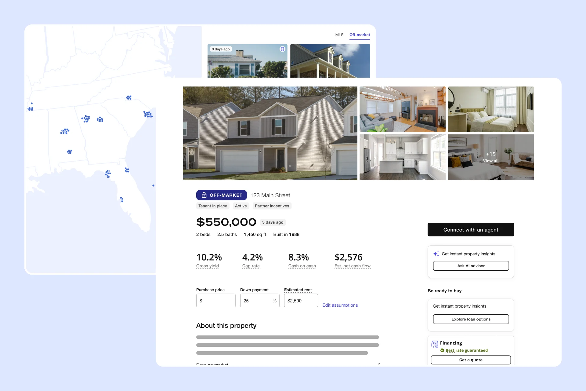 Investment property marketplace screens