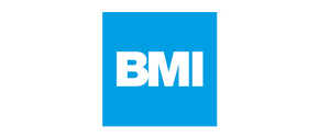 blau/weißes Logo design von BMI mit blauer Hintergrundfarbe und weißen, serifenlosen Schriftzug