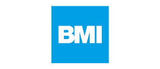 blau/weißes Logo design von BMI mit blauer Hintergrundfarbe und weißen, serifenlosen Schriftzug