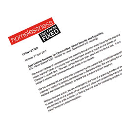 A letter at an angle. The title of the letter is 'homelessness: far from fixed'.