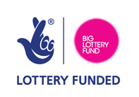 Blue and pink logo showing the lottery crossed fingers and Big Lottery Fund lettering