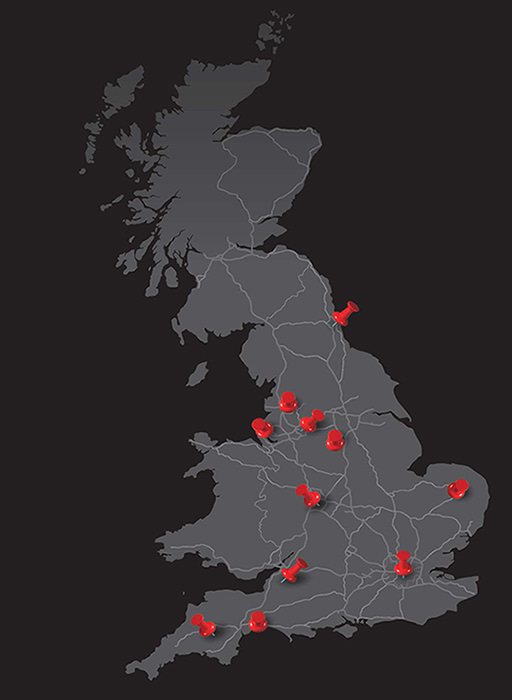 A map of the UK with pins showing where people have received support from Shelter. 