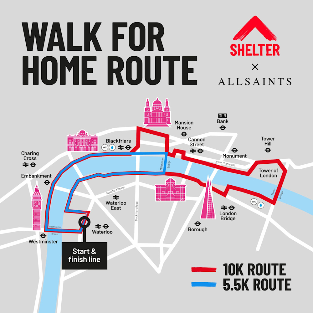 The route map for Walk for Home London 2025