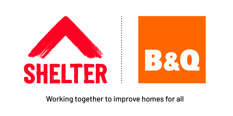 Red Shelter logo next to the orange and white B&Q logo