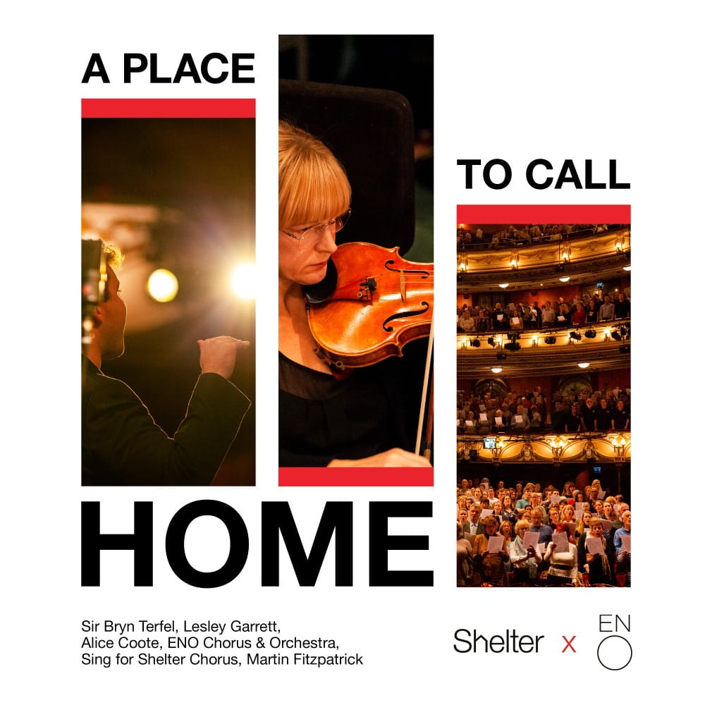 The artwork for the recording of A Place To Call Home showing the title and the orchestra at the London Coliseum theatre