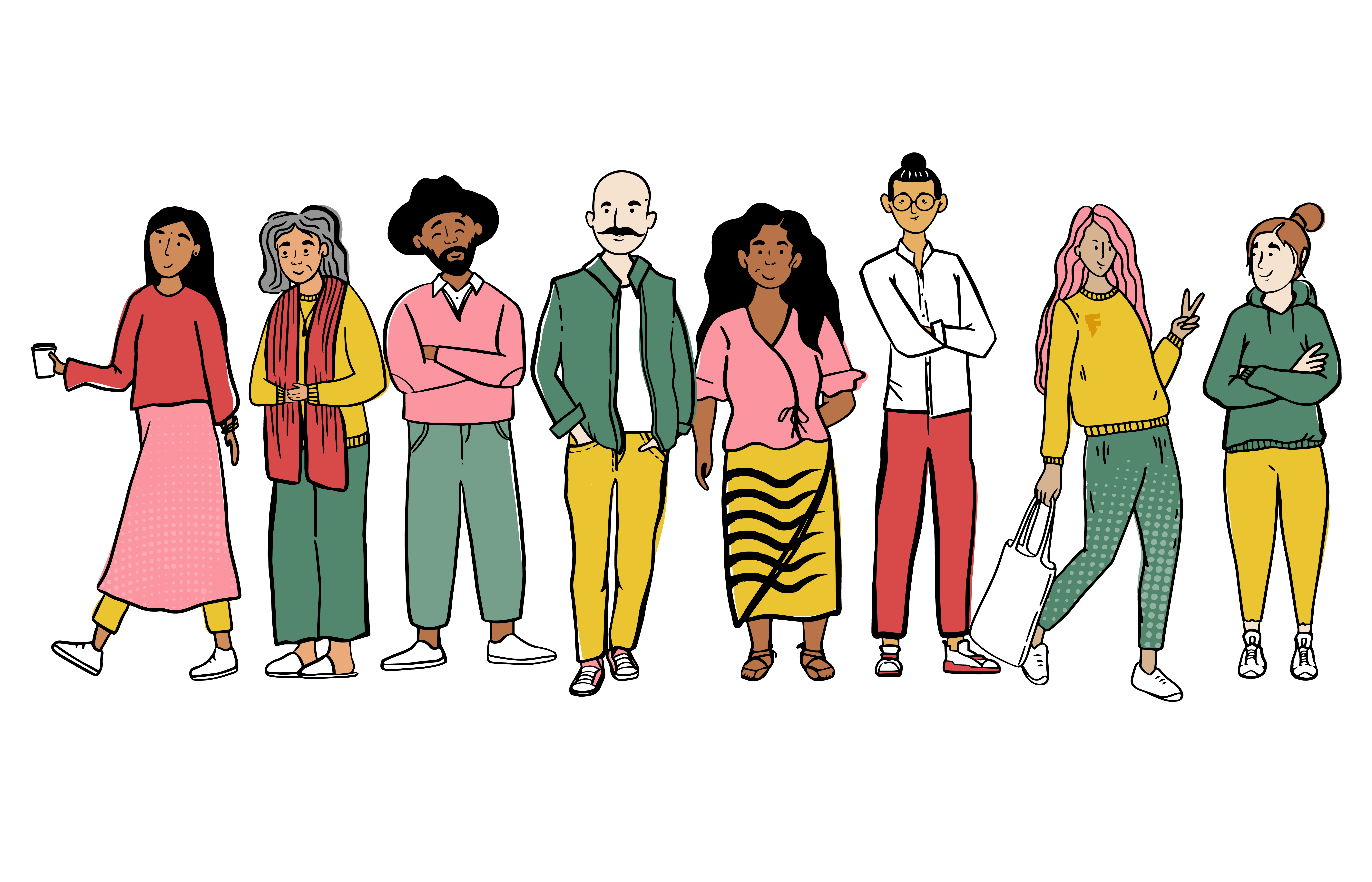 Illustrated drawing of people