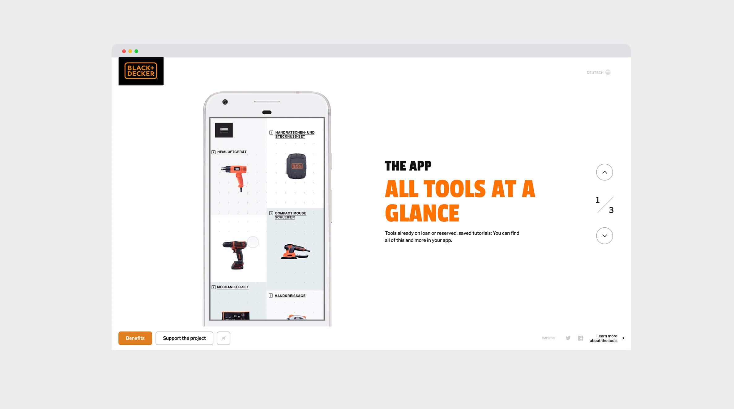 Die begleitende Webseite für die Social Tools von Black and Decker