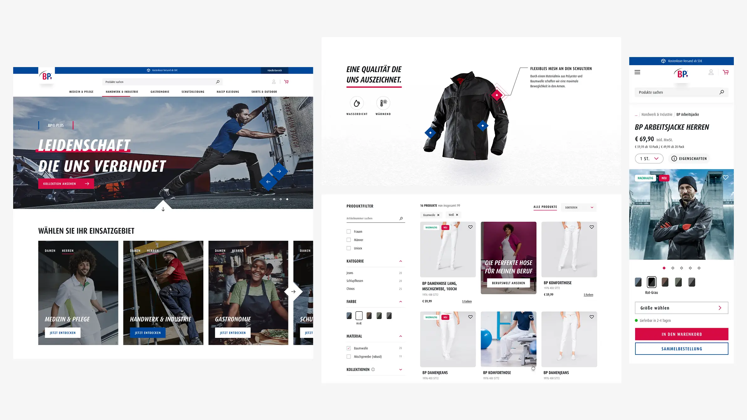 The new BP webshop with e-commerce in Shopware 6 in overview on different end devices.