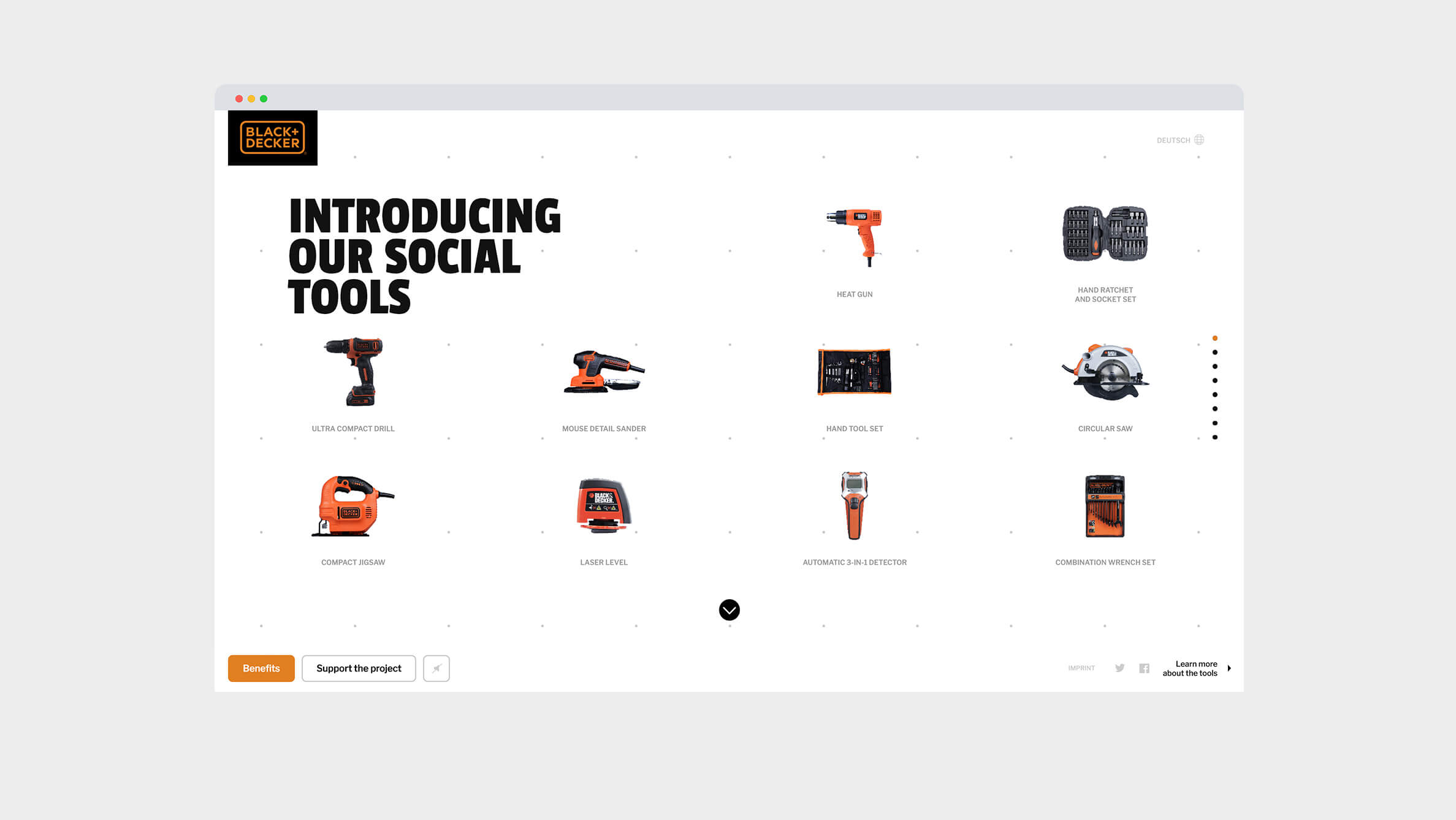 The website accompanying the Black and Decker Social Tools