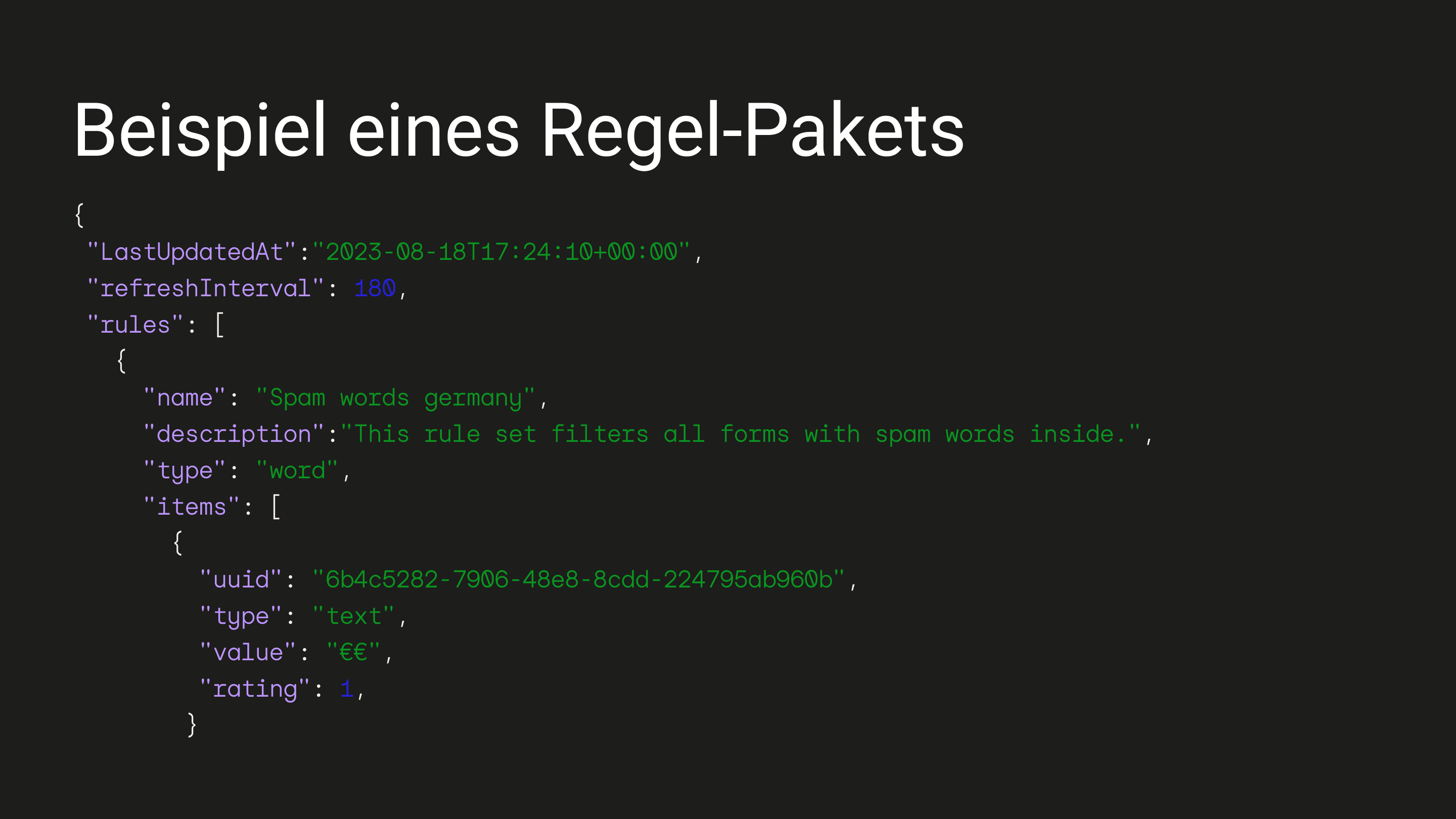 Beispiel eines Regel-Pakets mit buntem Code