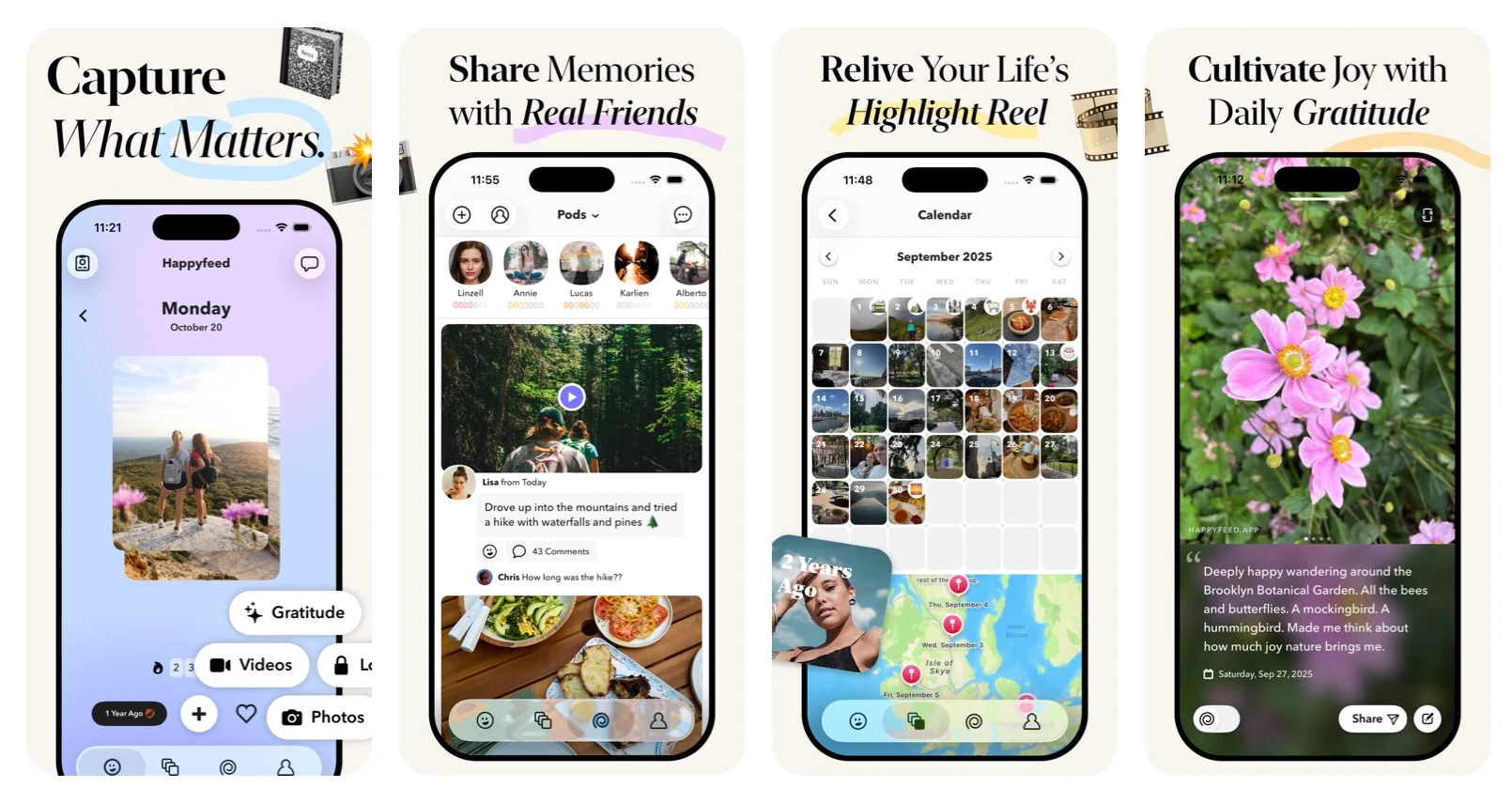 Screenshots of Happyfeed on iOS 26