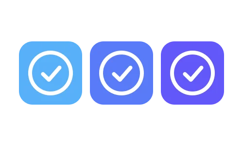 Three checkmarks in colors from blue to purple