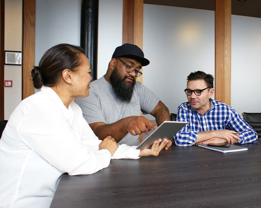 Showing a stakeholder the latest iteration on a tablet.