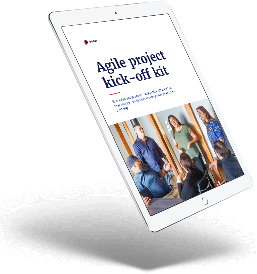 Mockup showing the Agile project kick-off kit on a tablet.
