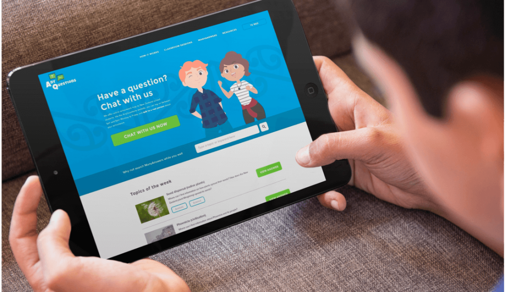 Using the AnyQuestions website on a tablet.