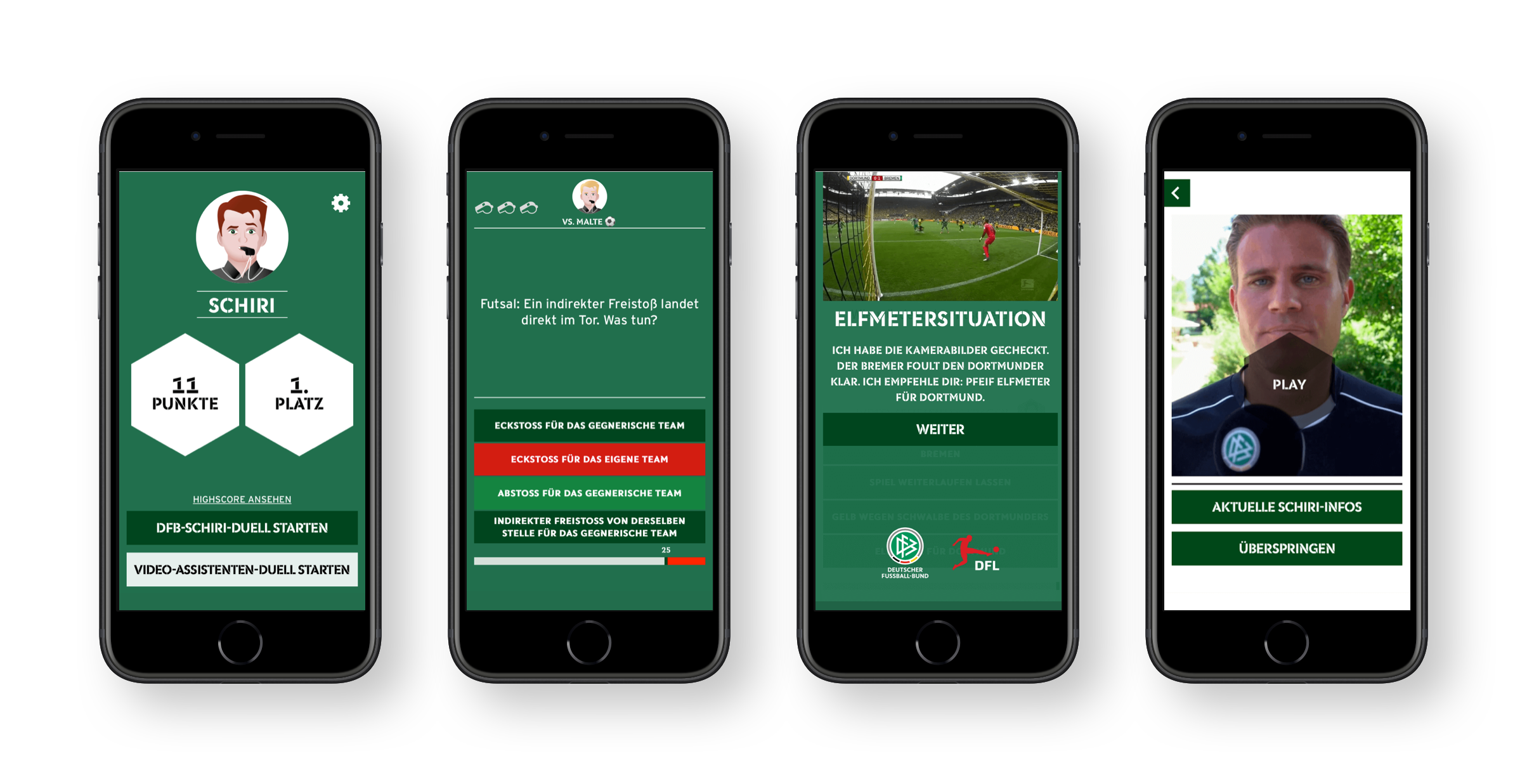 Protofy für den DFB: Screenshots der Mobile App Schiri-Duell