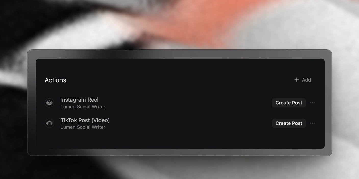 Example automation actions for creating Instagram and TikTok drafts.