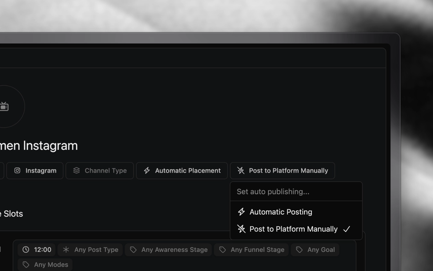 Example channel settings with automatic posting available.