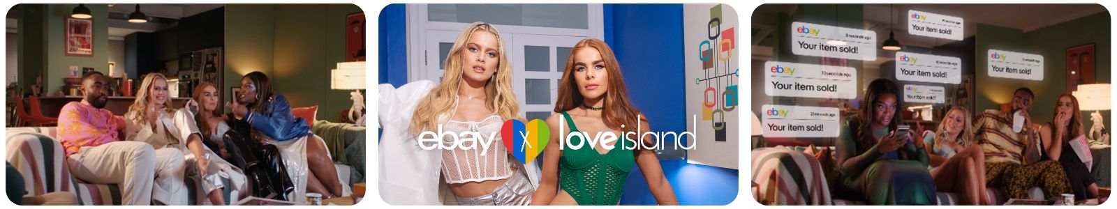 3 images representing the EssenceMediacom campaign for eBay and ITV's Love Island