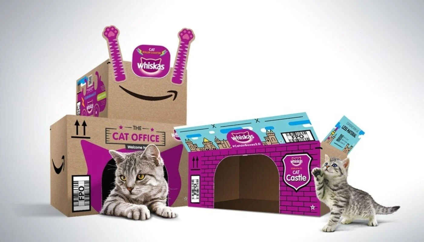 Campaign image of #catsinboxes from Whiskas