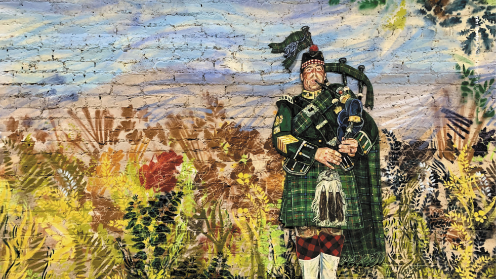 Image of bagpiper painting in the Colinton tunnel