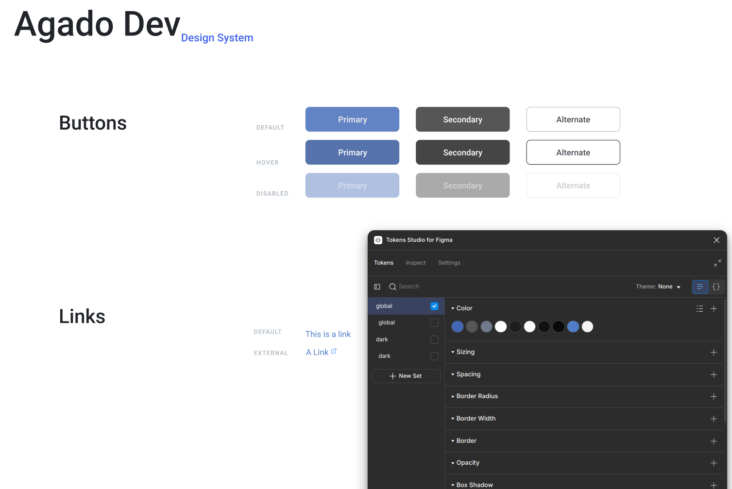 A simple Figma design with Token Studio pluginToken Studio