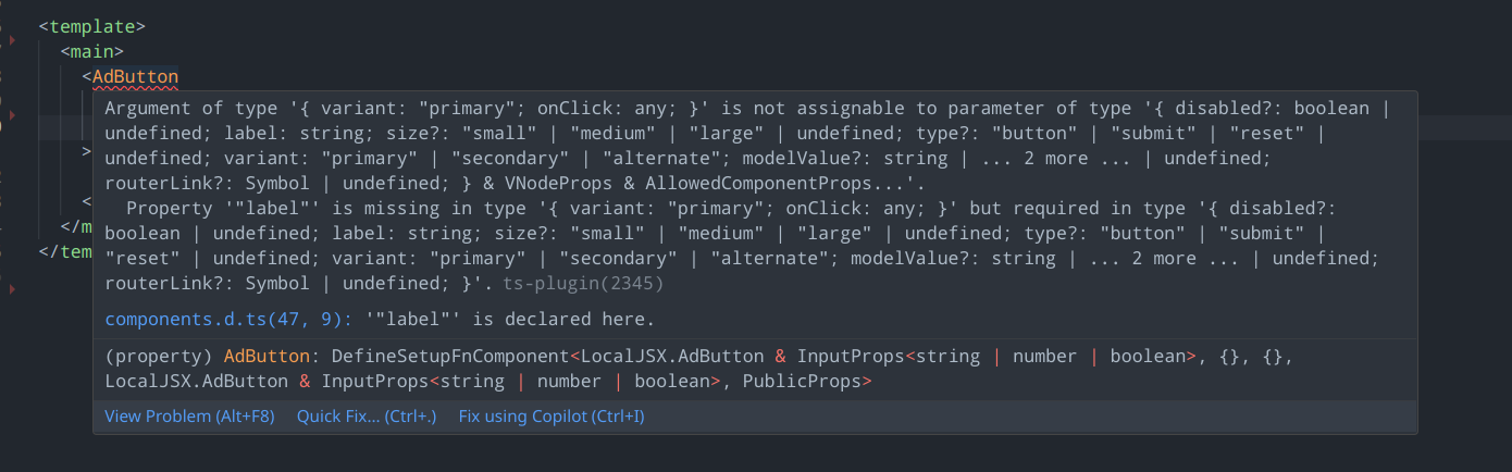Compilation error on missing prop