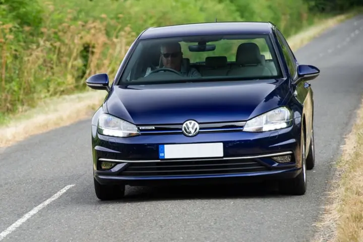 The exterior of a blue Volkswagen Golf