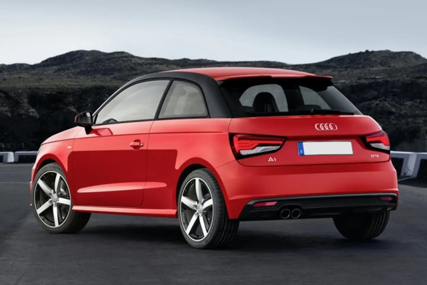 The rear exterior of a red Audi A1