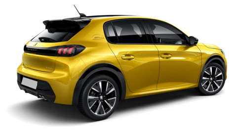 The exterior of a yellow Peugeot 208