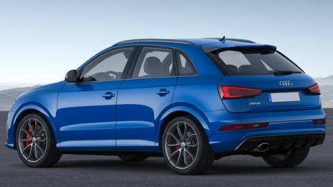 The rear exterior of a blue Audi Q3