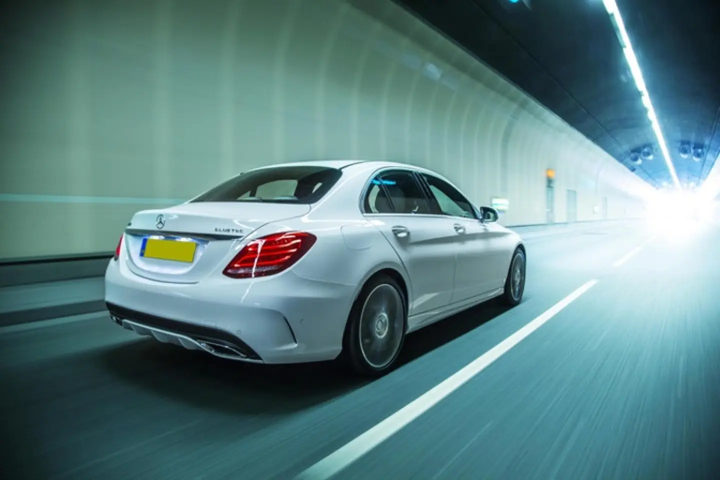 The exterior of a white Mercedes C-Class