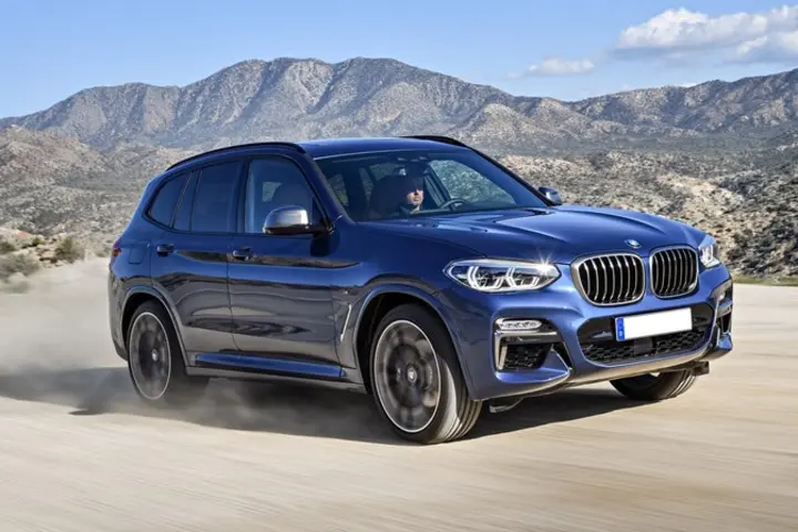The exterior of a blue BMW X3