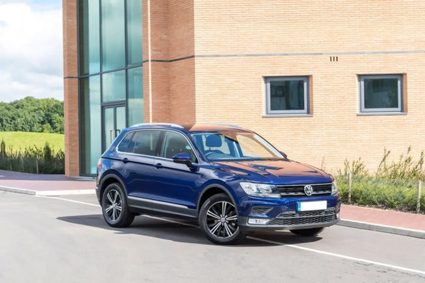 The exterior of a blue Volkswagen Tiguan