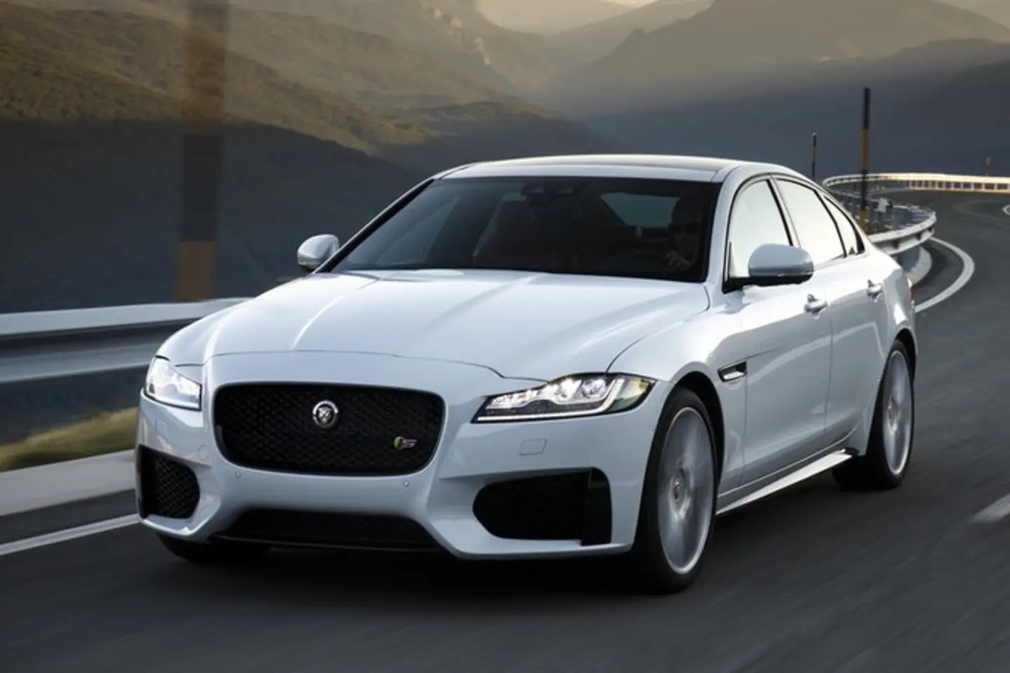 The exterior of a white Jaguar XF