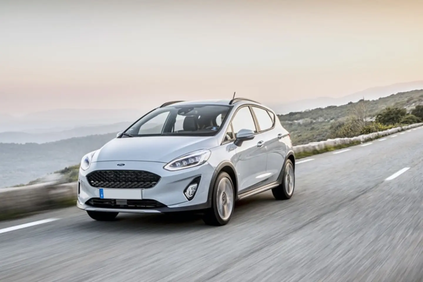 The exterior of a white Ford Fiesta