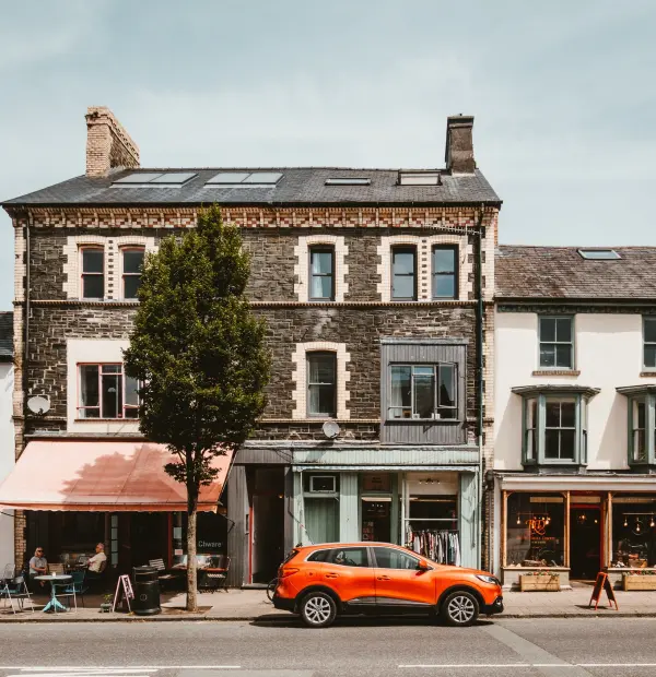 Orange car in town