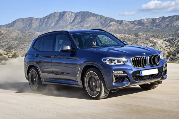 The exterior of a blue BMW X3