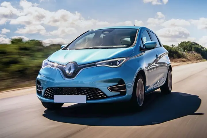 The exterior of a blue Renault Zoe