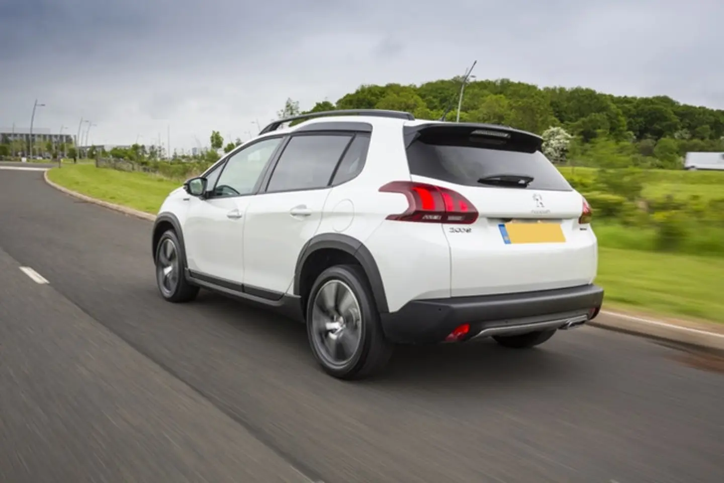 The rear exterior of a white Peugeot 2008