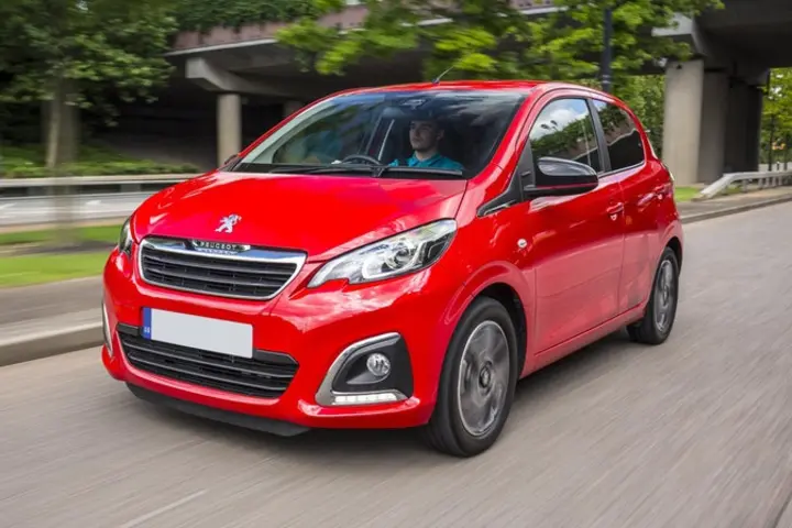 The exterior of a red Peugeot 108
