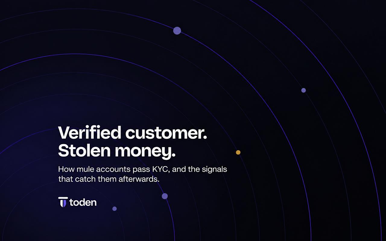 غلاف افتتاحية Toden لموضوع: عميلك الموثق ينقل أموالاً مسروقة. إليك كيفية تجاوز حسابات الغش لمتطلبات اعرف عميلك (KYC)، وكيفية كشفها.