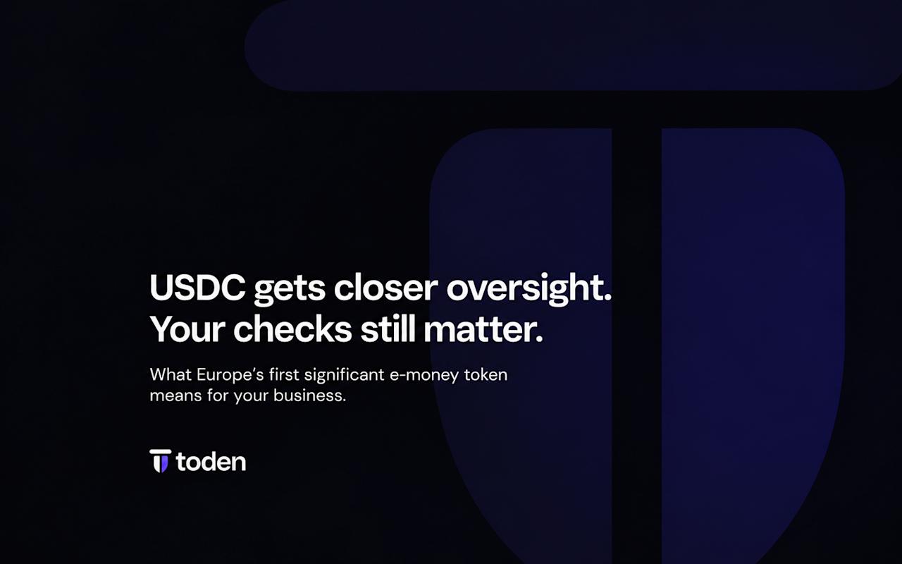 غلاف تحريري من Toden حول تعزيز الرقابة على USDC واستمرار أهمية فحوصات التحقق.