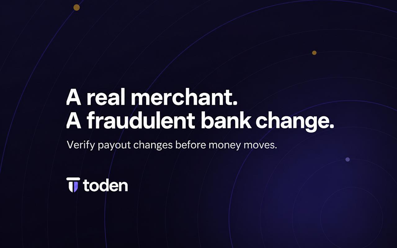 « Un vrai commerçant. Une monnaie bancaire frauduleuse. » en blanc sur un fond indigo foncé de la marque Toden Orbit.
